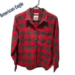 American Eagle Red & Gray Plaid Shirt L